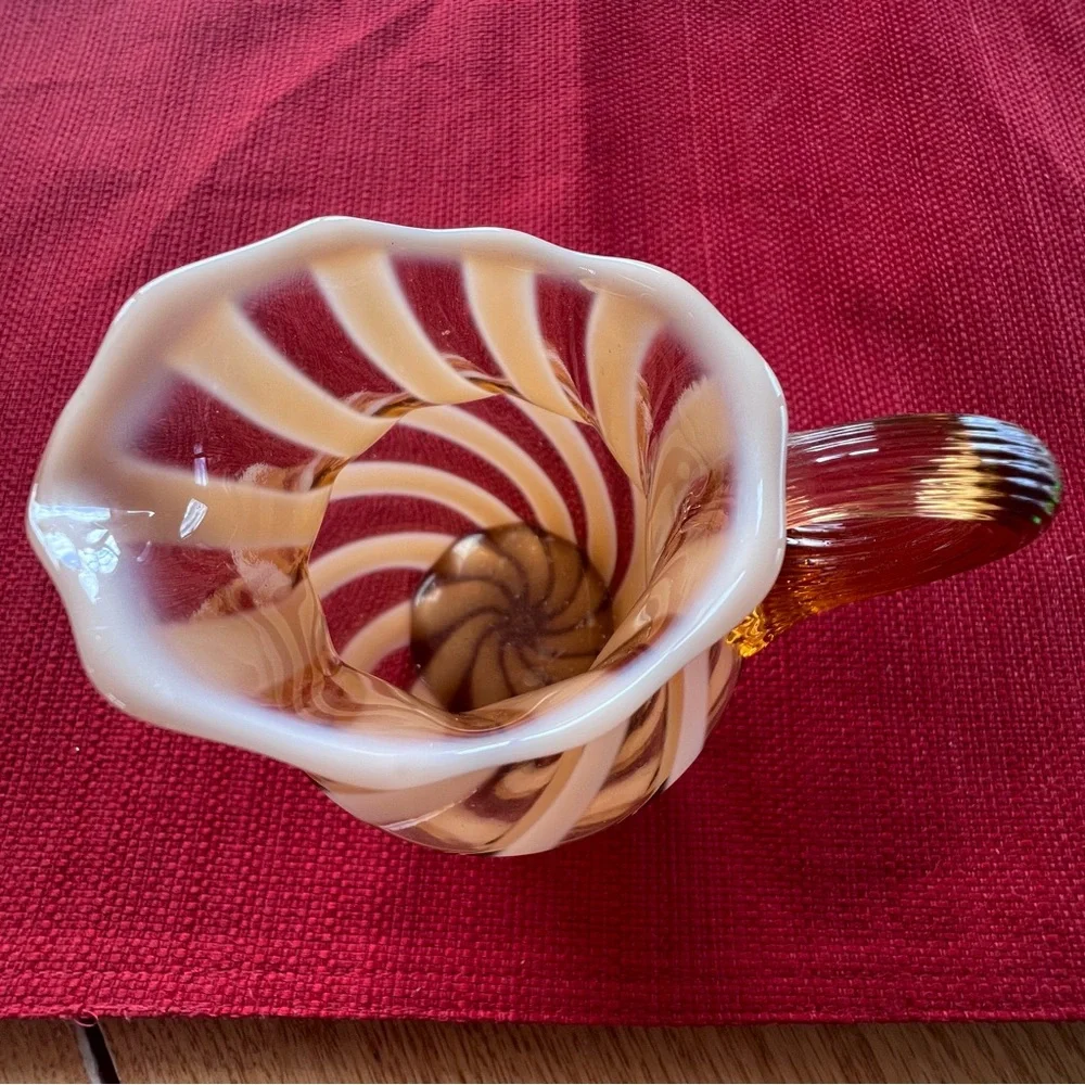 Fenton cameo opalescent glass spiral optic creamer or small pitcher.